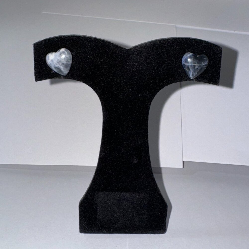 12 Mm Heart Shaped Sodalite Post Earrings
